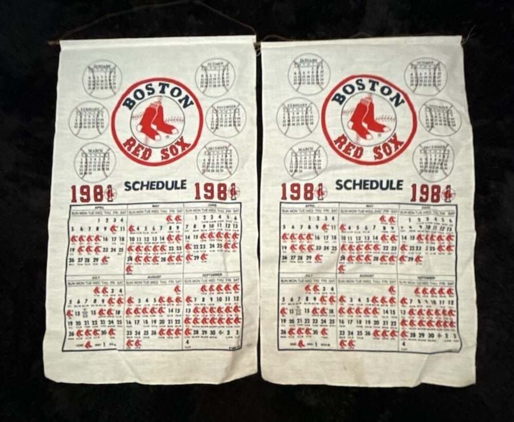 Vintage 1984 Boston Red Sox Cloth Wall Hanging Schedule Calendar (Lot of 2)
